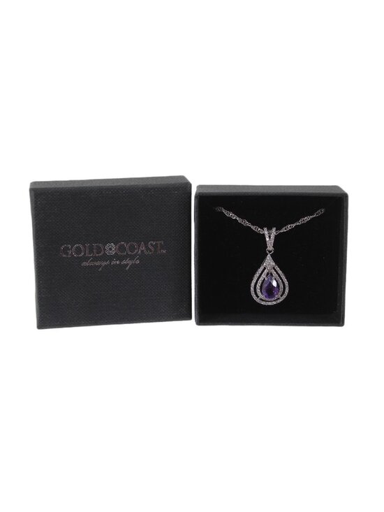 Gold Coast Jewelry - Gold Coast Necklace Platinum Plated Amethyst Tear Drop Shape 17" Ext 3" Necklace